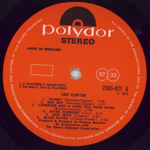 UK初期盤 Eric Clapton 1970 赤Polydor 英国盤 Eric Clapton Eric Clapton - 1st - EX UK vinyl LP album (LP record